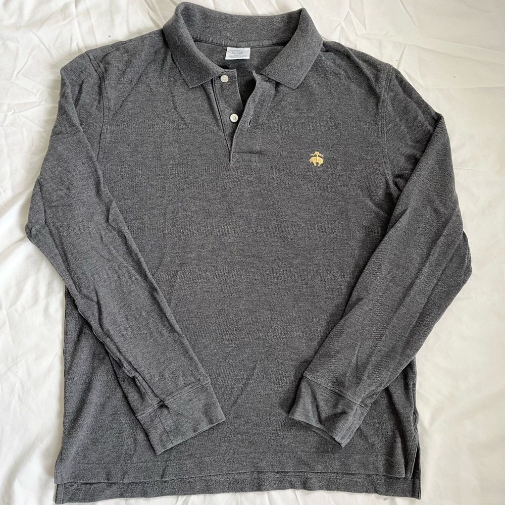 Brooks Brothers Gray Long-Sleeve Polo Shirt with Classic Collar